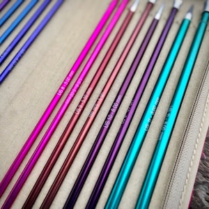 Knitters Pride Zing metal knitting needles single point set rainbow 10 inch or 14 inch Great gift for knitter