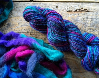 Blue hand spun yarn - Jewel tone handspun yarn, worsted weight, Navajo ply, handmade yarn