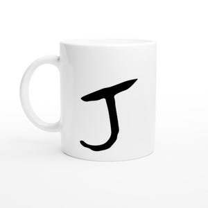 Taza de cerámica inspirada en Stranger Things (11 oz) con la letra "J" en estilo Scary Alphabet, duplicada en gris