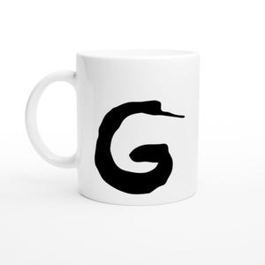 Taza de cerámica inspirada en Stranger Things (11 oz) con la letra "G" en estilo Scary Alphabet, duplicada en gris
