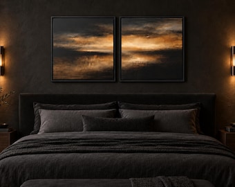 Diptyque mural masculin et sombre, ensemble de 2 impressions sur toile encadrées | Entre deux tempêtes