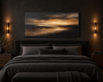 Entre les tempêtes, tableau abstrait mélancolique, paysage moderne et neutre sur toile encadrée