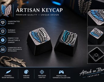 Attack on Titan Artisan Keycap – Scout Regiment Wings Handmade Resin Key for Mechanical Keyboard | Anime Gamer Gift