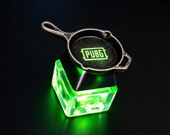 Mystic Anodized Purple Frying Pan Artisan Keycap for Cherry MX | Detailed Handmade Gunmetal Finish | Unique RGB-Glow Translucent Pan Logo