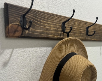 Handmade Solid Wood Entryway Coat Rack: Farmhouse Rustic Wall Hooks