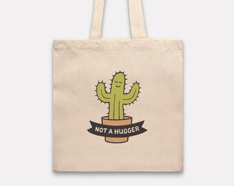 Tote Bag, Not A Hugger, Introvert Gift, For Introverted Plant Lovers, Cactus, Canvas Bag,Reusable Shopping Bag