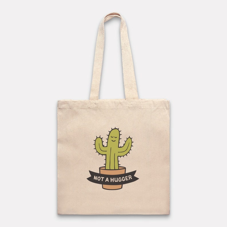 Tote Bag, Not A Hugger, Introvert Gift, For Introverted Plant Lovers, Cactus, Canvas Bag,Reusable Shopping Bag image 1