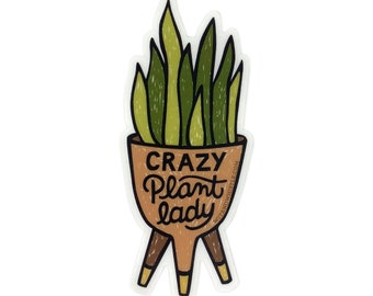 Crazy Plant Lady Sticker, Plant Lover Sticker, Clear Vinyl Sticker for Plant Lady, Plant Lover Gift