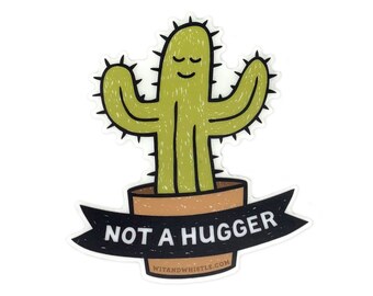 Introvert Sticker, Not A Hugger Sticker, Clear Vinyl Sticker for Introverts, Cactus Sticker