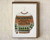 Sale 50% Off - Holiday Card Set of 6 - Ugly Sweater