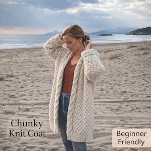 Chunky Knit Coat Pattern PDF, Oversized Cardigan Knitting Pattern, Rice Stitch Sweater, Beginner Chunky Knit, Cozy Fall Jacket Pattern