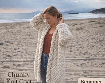 Grobstrick-Mantel Muster, PDF, Oversized Cardigan Strickmuster, Reisstich-Pullover, Anfänger Grobstrick, Cozy Fall Jacke Muster