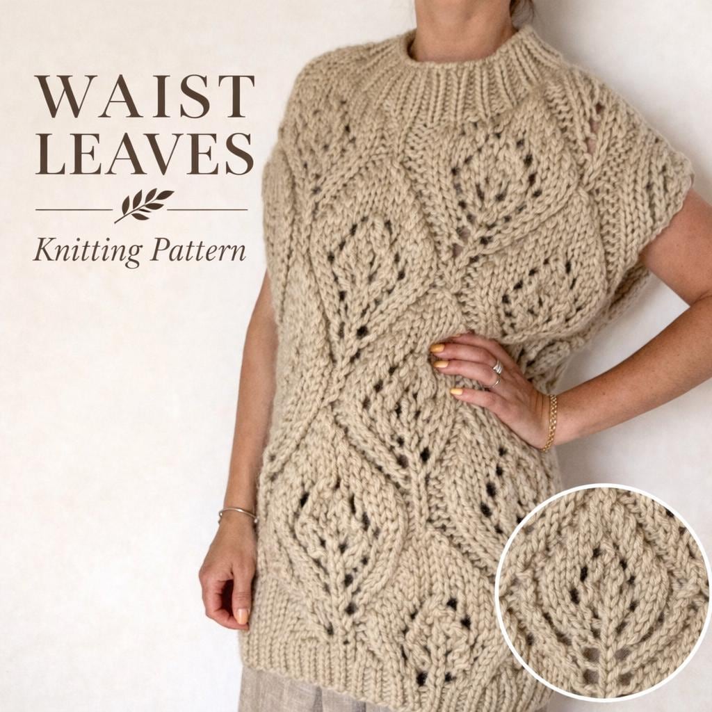 【美品】Eaphi LEAF PATTERN OVER KNIT Leaf Knitting Pattern PDF, Waist Leaf Motif Chart, Luxury Knit