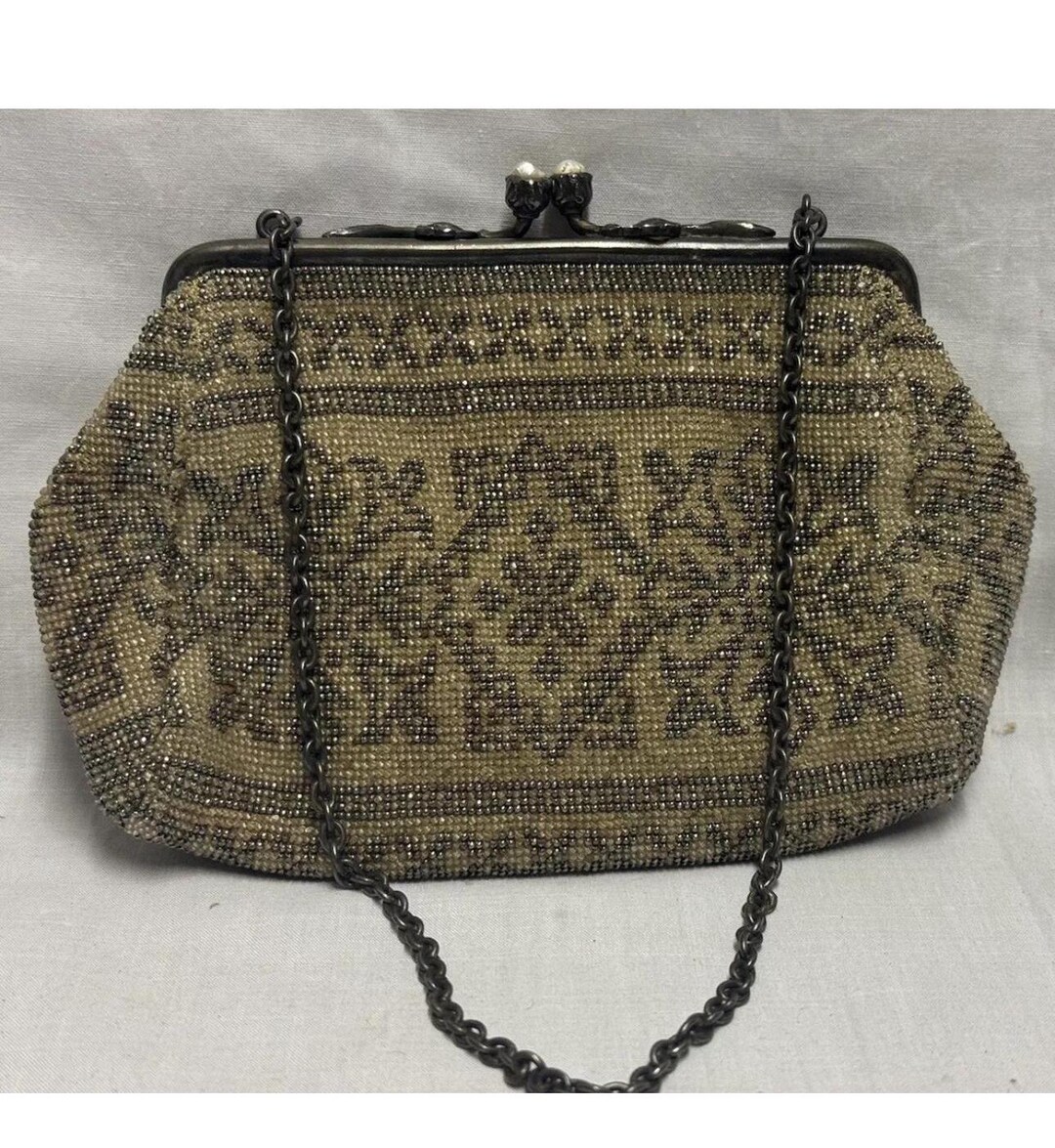 Antique Art Deco Micro Beaded Evening Bag Purse With Jeweled Kiss Clasp ...