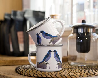2 Birds Kissing.  Enamel Mug
