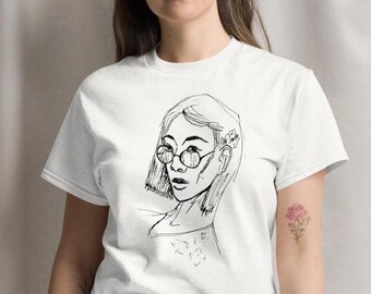 Original Art.  Original Sketch.  Woman with Glasses.  Unisex classic tee