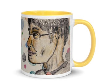 Original Art.  Original Sketch.  Man with Glasses and Bubbles.  Mug with Color Inside