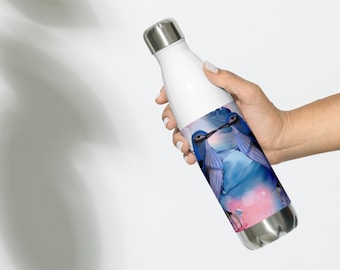 Original Art.  Blue Birds with Modern Background.  Stainless steel water bottle