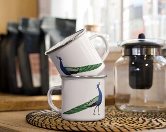 Original Art.  Peacocks.  Enamel Mug