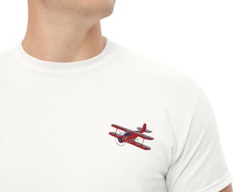 EMBROIDERED Vintage Beech 17 Biplane Unisex classic tee