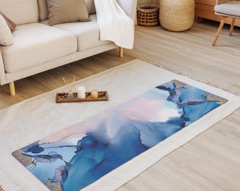 Original Art.  Blue Birds on a Modern Background.  Yoga mat
