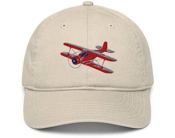 EMBROIDERED Vintage Beech 17 Biplane Organic dad hat