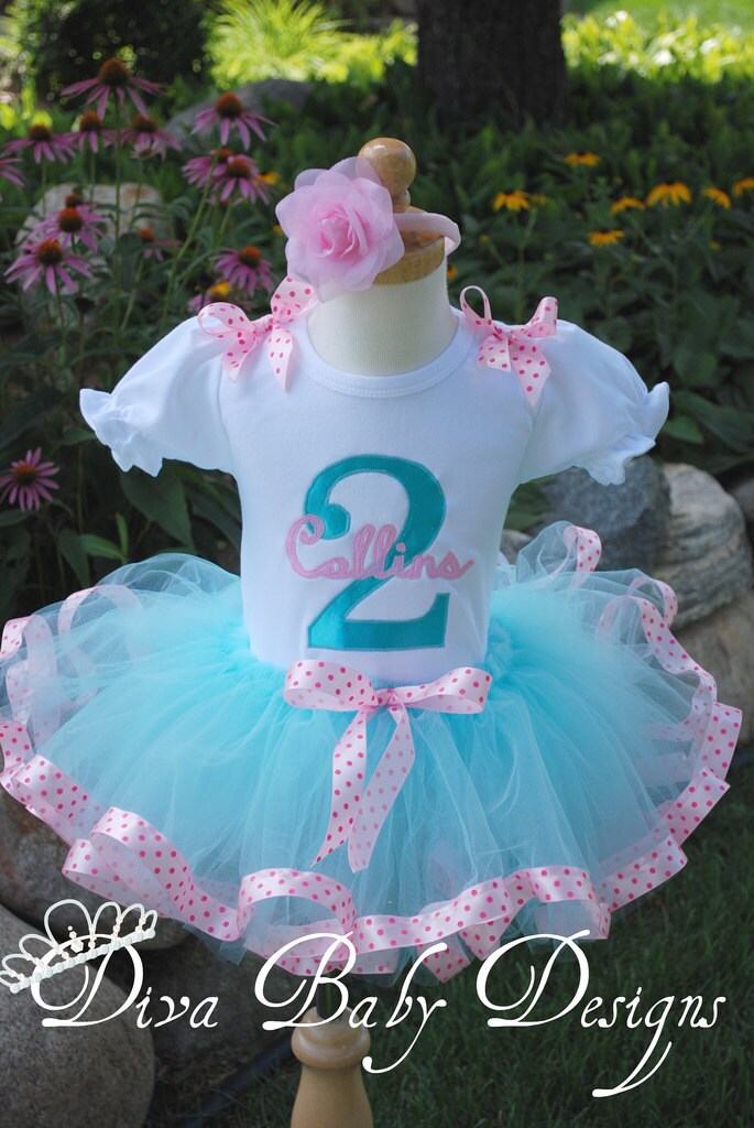 Pink and aqua Baby girl first birthday outfit Girls Birthday Etsy