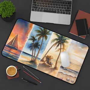 Beach Life Desk Mat - Ocean Waves & Sandy Shores Design - Coastal Aesthetic Keyboard Pad - Nautical Mousepad - Large Workstation Mat