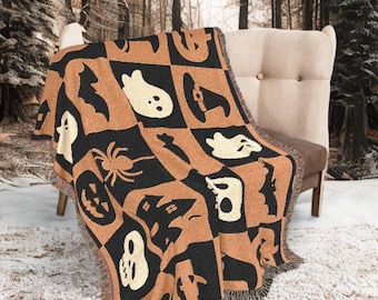 Spooky Halloween Woven Blanket - Classic Fall Decor - Cozy Throw Blanket
