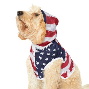 USA Flag Pet Hoodie for Patriotic Pooches, Dog Hoodie with American Flag Design, July 4th Pet Clothing, Red White Blue Dog Sweatshirt,