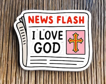 Últimas noticias: Pegatina "Amo a Dios" / Pegatina de periódico con cruz y fe cristiana