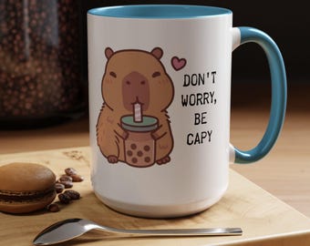 Bonita taza de capibara: "Don't Worry Be Capy", adorable regalo para amantes de los animales, divertida decoración de cocina, regalo de cumpleaños, artículos para beber inspiradores