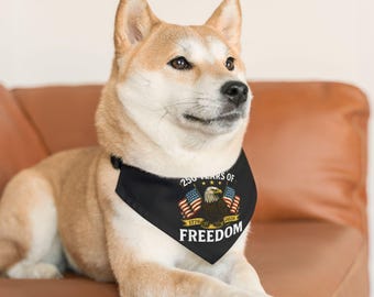 250 Years of Freedom Pet Bandana Collar, American Bicentennial 1776-2026 Dog Cat Scarf, Patriotic Eagle Flag Gear