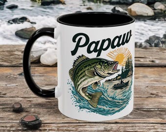 Taza de café con ilustración de lubina pescando papaw (11 oz y 15 oz)