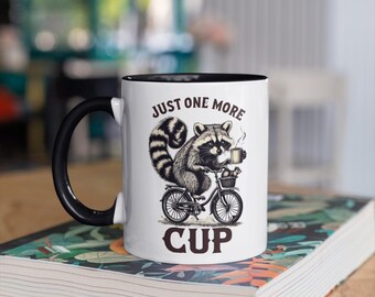 Taza de café, "Solo una taza más", divertida taza con mapache, regalo para amantes del café, taza con diseño de animalito, taza de té de cerámica, decoración de cocina