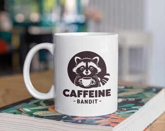 Taza de cerámica "Bandido de la Cafeína", taza de café divertida, regalo para amantes de los mapaches, decoración de cocina adorable, taza con forma de animal para el hogar o la oficina