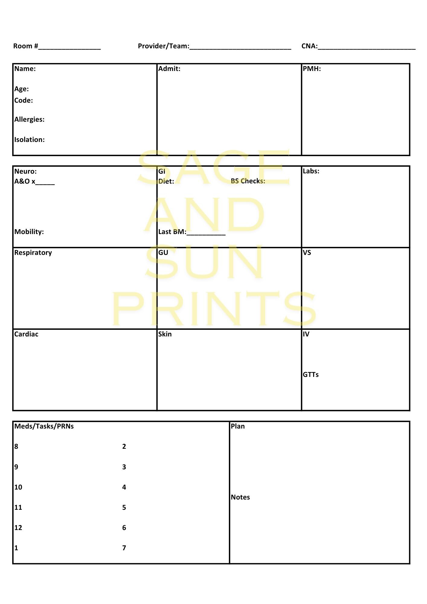 Nurse Report Sheet, Nurse Brain, Med Surg Report Sheet, ICU Report ...