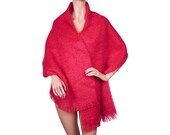 Vintage Pinky Red Mohair Wool Stole Scarf