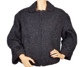 Vintage Black Curly Lamb Fur Jacket Alexandor Montreal M L