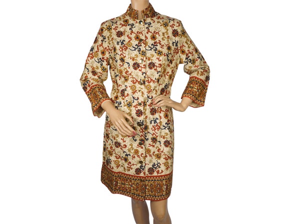 1960s Cotton Dress Indian Style Floral Print Nehru