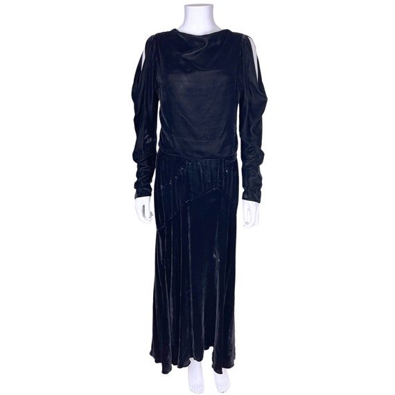 Vintage 1930s Black Velvet Dress with Jacket w Pe… - image 8