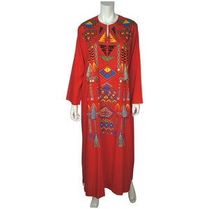 Vintage Caftan Red Cotton Kaftan with Coins & Tassels Size M - VFG