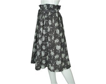 Vintage 70s Floral Cotton Midi Skirt Polyester Blend Size 13 =  VFG
