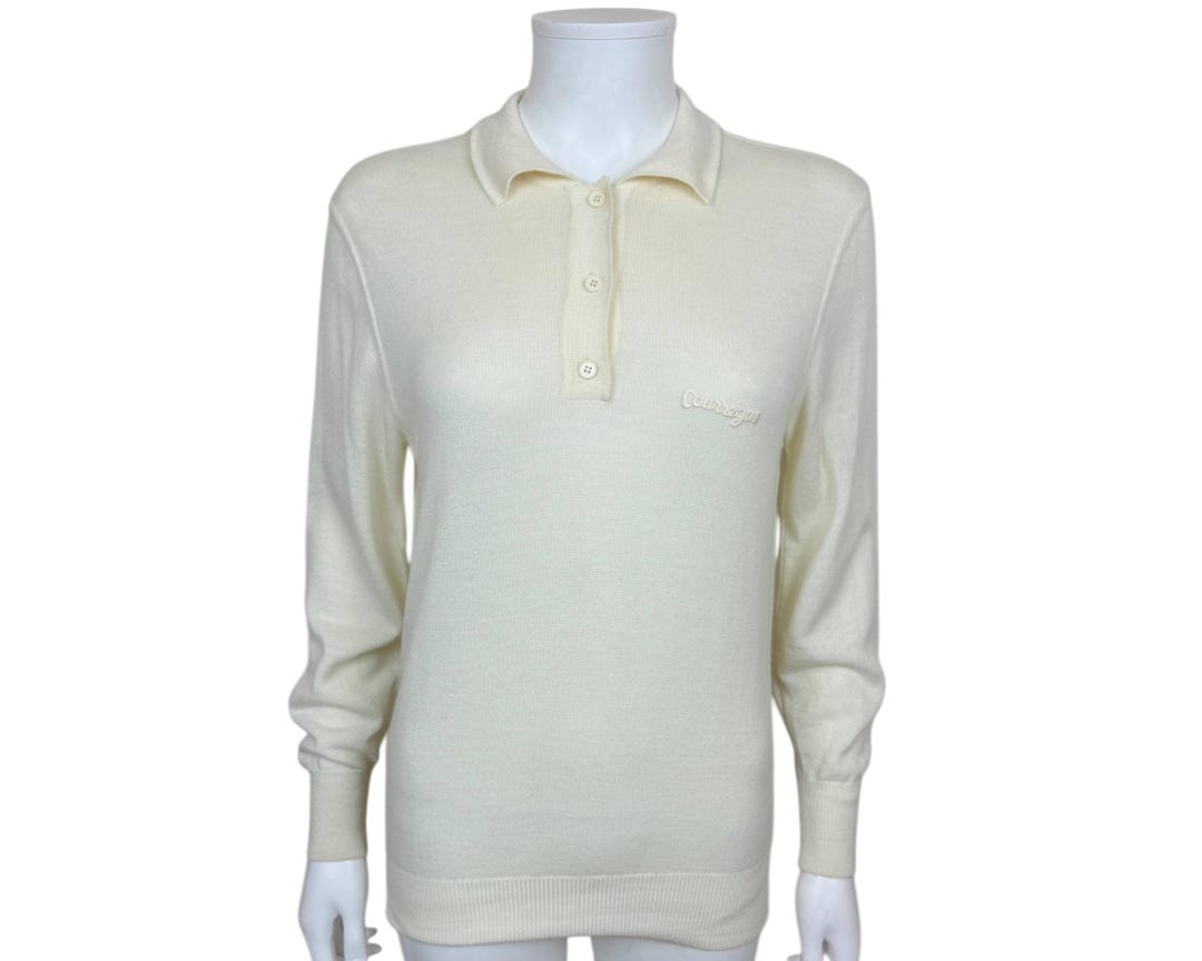 Vintage 1970s Courrèges Knit Polo Sweater Pullover – Cream – Size
