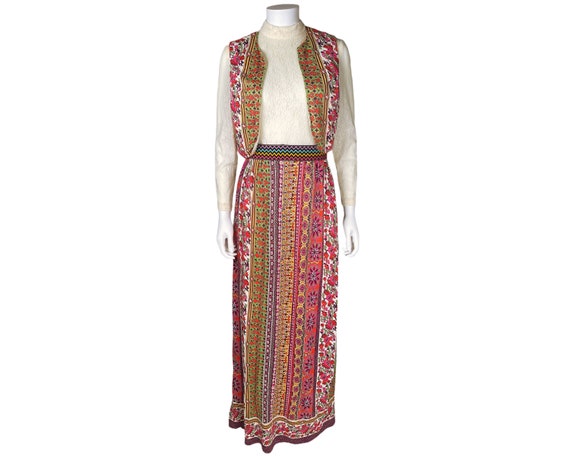 Vintage 1960s Gypsy Hippie Maxi Dress w Vest Size… - image 1