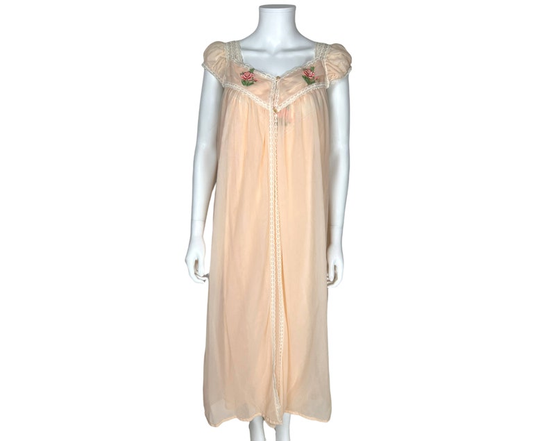 Vintage 1960s Negligee Nylon Peignoir Set Nightie & Robe Peach Size M VFG image 2