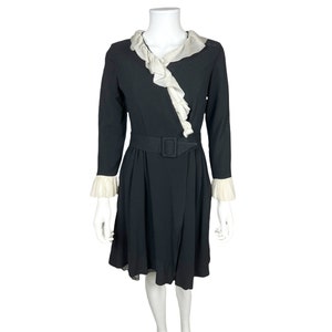 ヴィンテージ 1960 年代 モッド ミニドレス ブラック クレープ ラップアラウンド モンテックス モンティーニ サイズ M - VFG