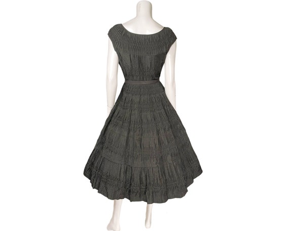 Vintage 1950s Taffeta Dress Ruched Black w Crinol… - image 2