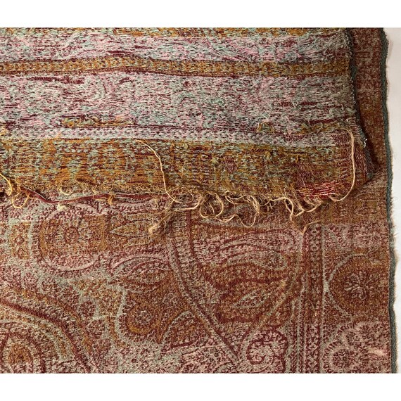 Antique Victorian Paisley Shawl Woven Wool Mid 19… - image 7