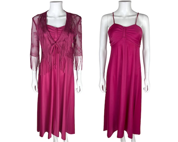 Vintage 1970s Pink Polyester Dress with Lace Jack… - image 1